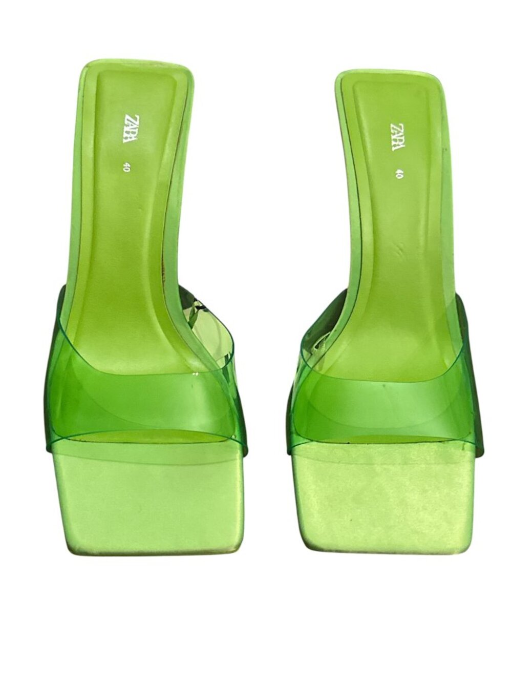 ZARA Women's PVC Vinyl Satin Slides Mules Sandals, Lime Green, 40-9